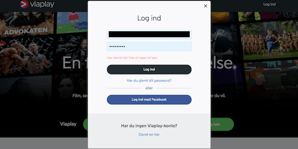 Viaplay teknisk fejl login